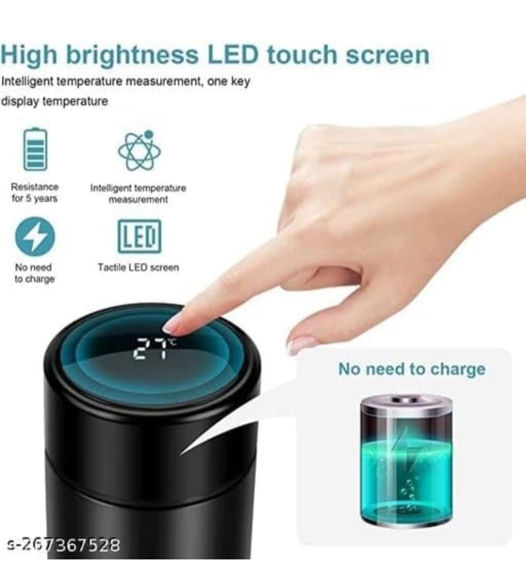 Smart LED Temperature Display Water Bottle (500ml) – Piller Stainless Steel, Double Wall Vacuum, Hot & Cold Insulated Flask – Pure Black