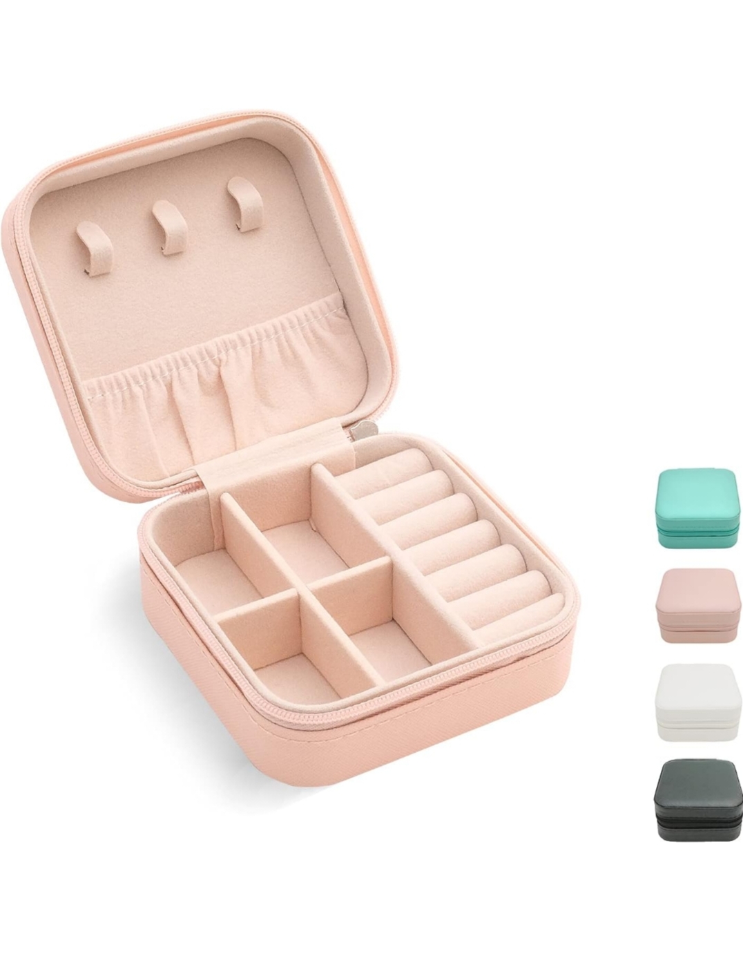 Giftora Leather Mini Jewelry Travel Case | Small Portable Jewelry Organizer Box for Rings, Earrings & Necklaces | Perfect Gift for Women & Girls (Pink) |