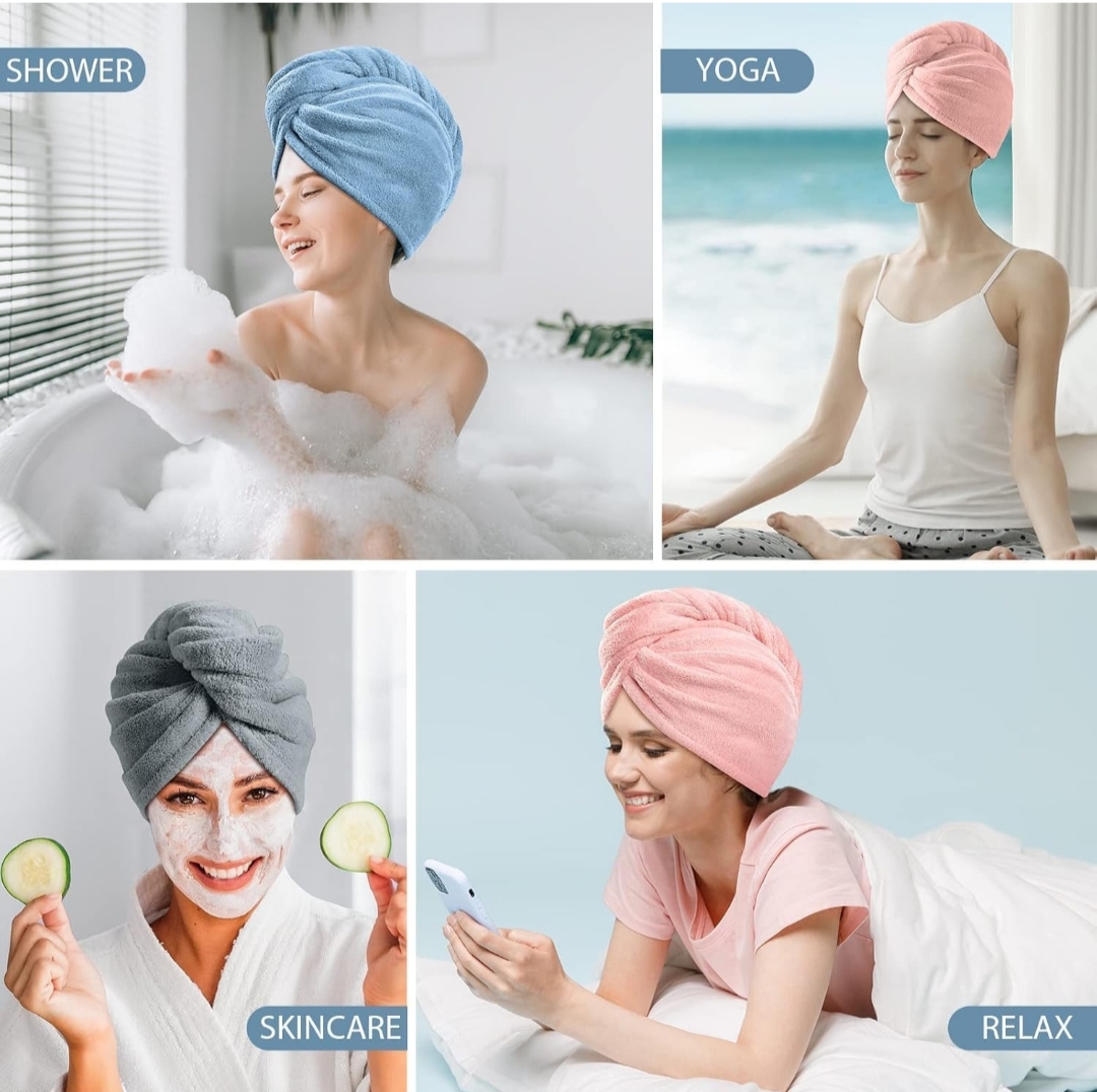 Hair Towel Wrap for Women-Quick Drying Microfiber Towel for Hair with Elastic Loop for Tying-Super Absorbent Head Towels Wrap for Ladies Hair Turban