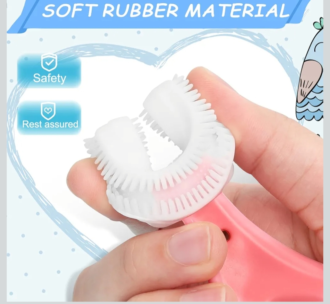 U Shaped Toothbrush Kids, Soft Silicone Brush Head, 360° Oral Teeth Cleaning Design, Manual, Pink, 2-6 Years Old Write for it also