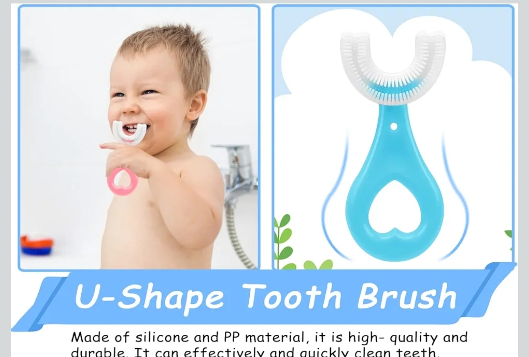 U Shaped Toothbrush Kids, Soft Silicone Brush Head, 360° Oral Teeth Cleaning Design, Manual, Pink, 2-6 Years Old Write for it also