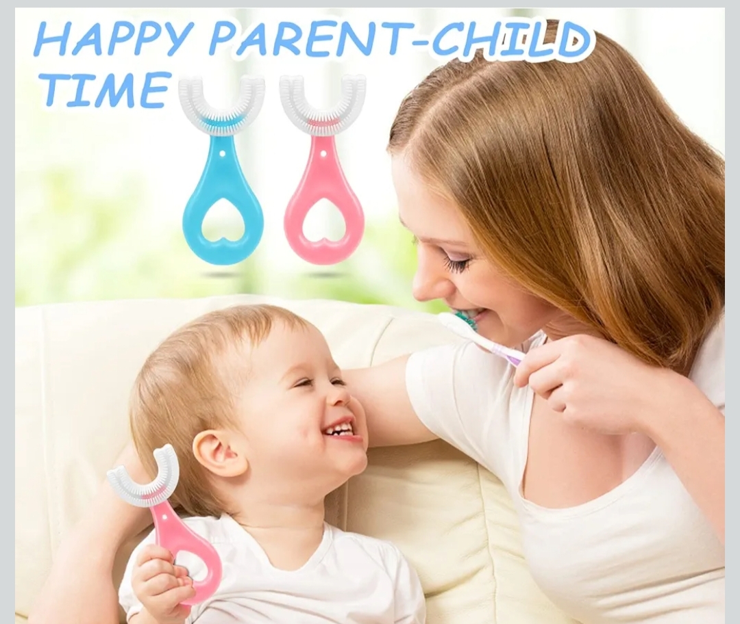 U Shaped Toothbrush Kids, Soft Silicone Brush Head, 360° Oral Teeth Cleaning Design, Manual, Pink, 2-6 Years Old Write for it also