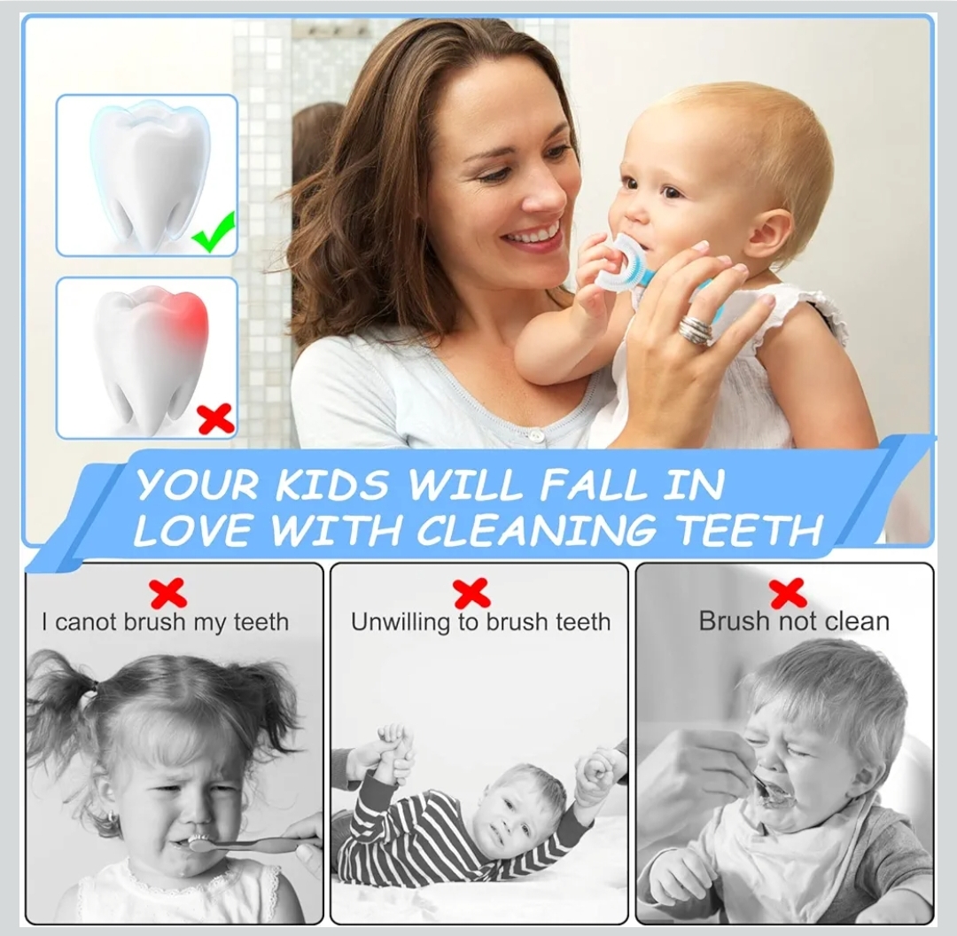 U Shaped Toothbrush Kids, Soft Silicone Brush Head, 360° Oral Teeth Cleaning Design, Manual, Pink, 2-6 Years Old Write for it also