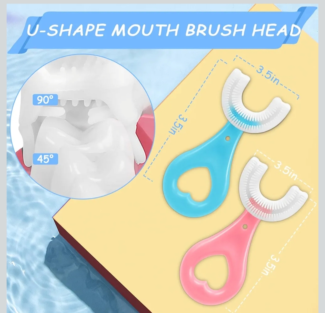 U Shaped Toothbrush Kids, Soft Silicone Brush Head, 360° Oral Teeth Cleaning Design, Manual, Pink, 2-6 Years Old Write for it also