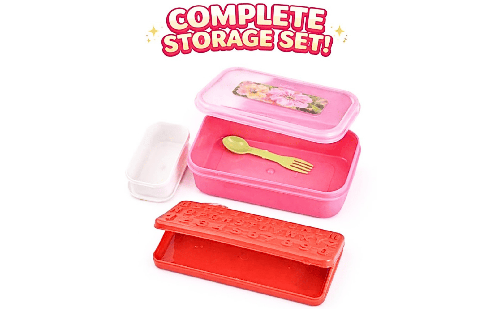 Kids Geometry Box with Tiffin Lunch Box Set, School Stationery Organizer and Lunch Box Combo, Study Kit for Nursery, LKG, UKG and Preschool, Age 0-7 Years