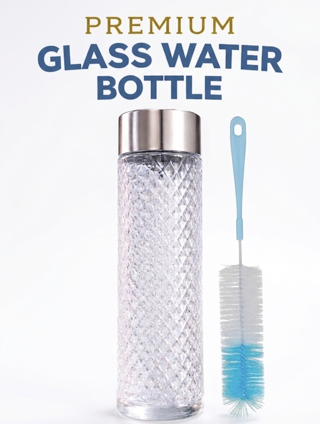 Premium Diamond Cut Water Bottle with Cleaning Brush – 500ml Leakproof Bottle Combo (Pack of 1)