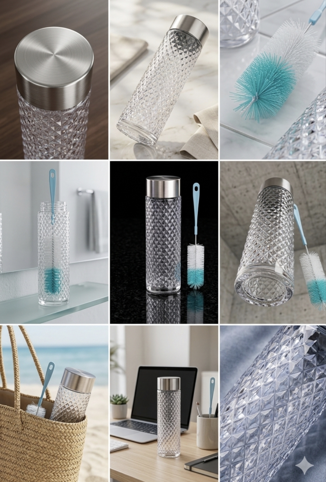 Premium Diamond Cut Water Bottle with Cleaning Brush – 500ml Leakproof Bottle Combo (Pack of 1)