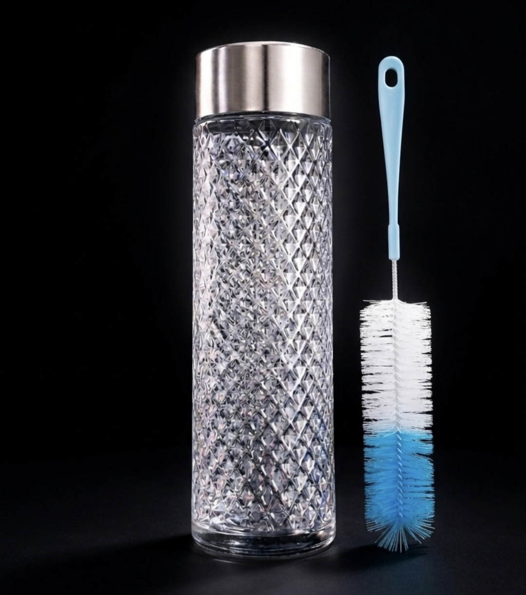 Premium Diamond Cut Water Bottle with Cleaning Brush – 500ml Leakproof Bottle Combo (Pack of 1)