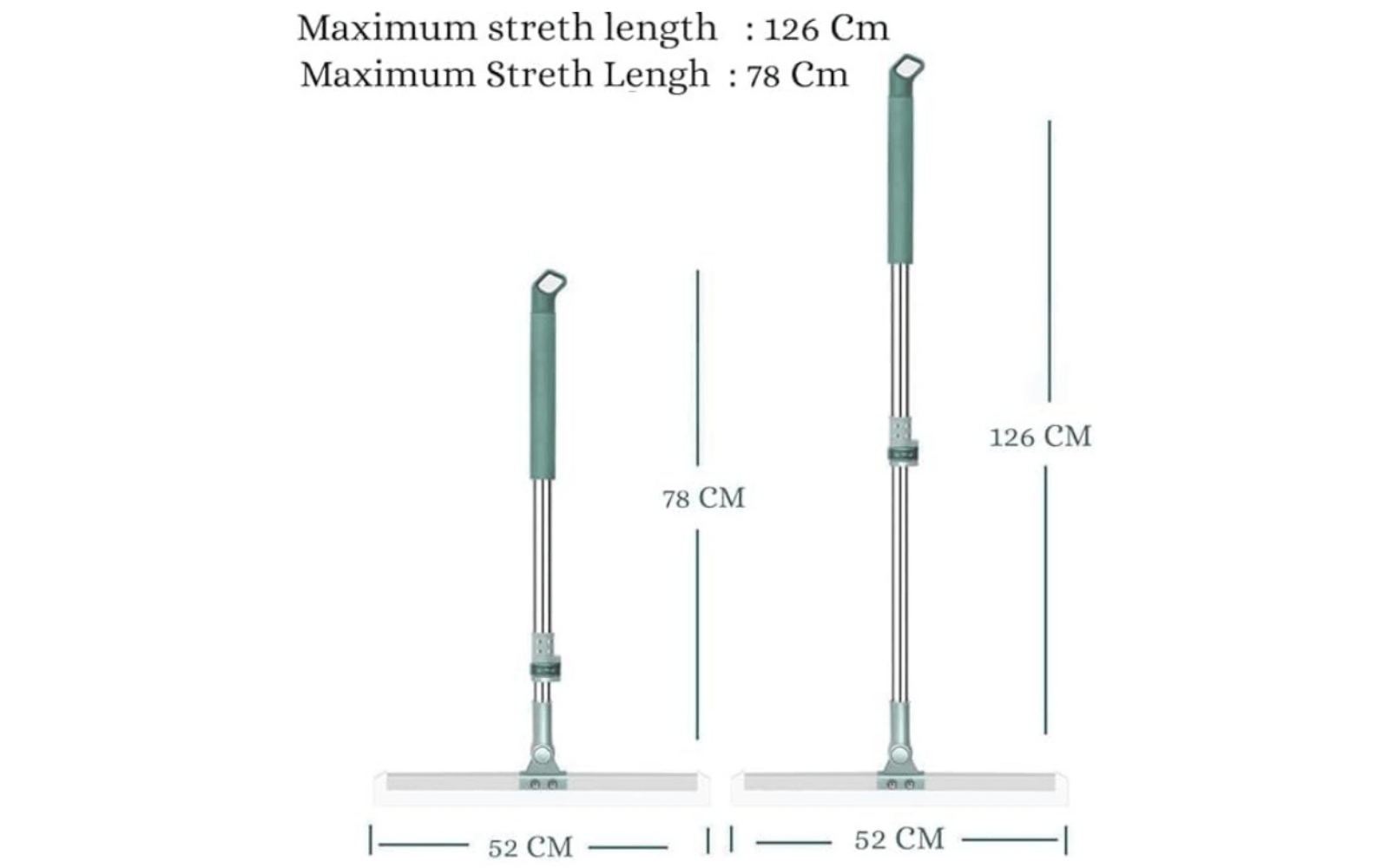 Broom Silicone Floor Wiper–180° Rotating Squeegee for Floor 52 cm Wide Floor Cleaning Squeegee with Adjustable Long Handle – Heavy-Duty Water Wiper for Bathroom, Kitchen & Commercial Cleaning