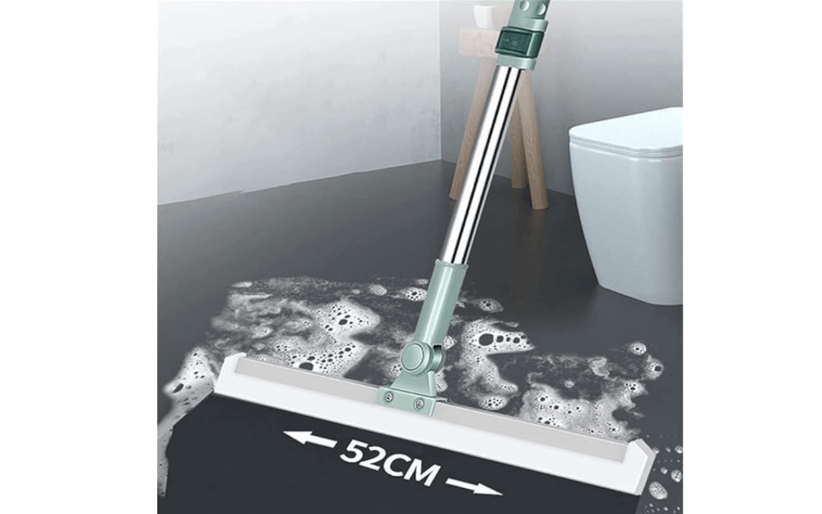 Broom Silicone Floor Wiper–180° Rotating Squeegee for Floor 52 cm Wide Floor Cleaning Squeegee with Adjustable Long Handle – Heavy-Duty Water Wiper for Bathroom, Kitchen & Commercial Cleaning