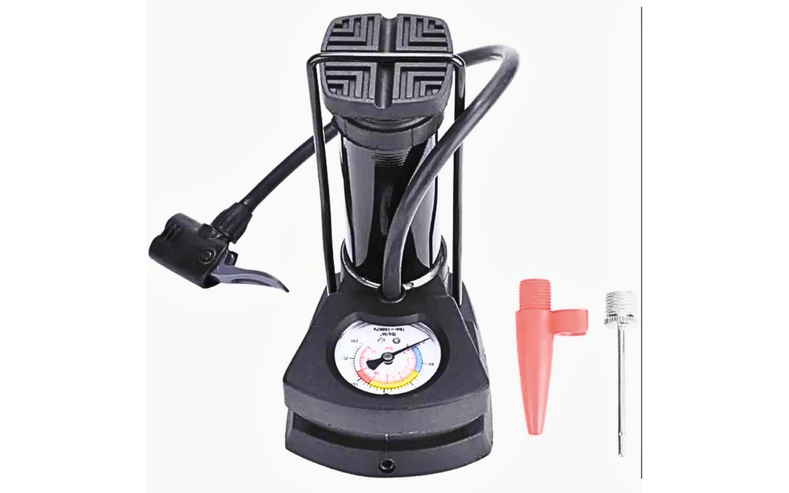 Portable High Pressure Foot Air Pump with Pressure Gauge, Heavy Compressor Cylinder for Bicycle, Car, Motorbike, Football, Black