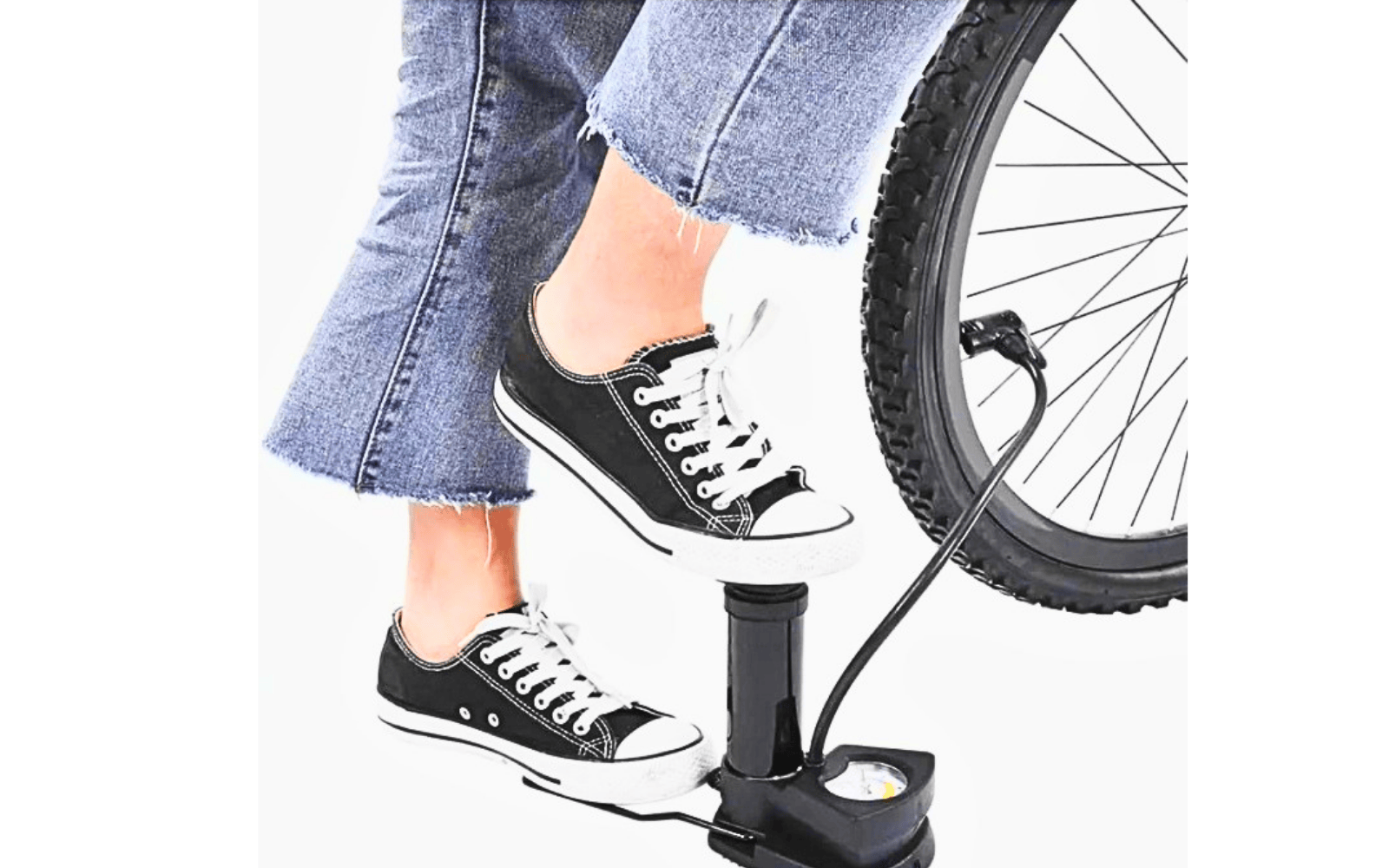 Portable High Pressure Foot Air Pump with Pressure Gauge, Heavy Compressor Cylinder for Bicycle, Car, Motorbike, Football, Black