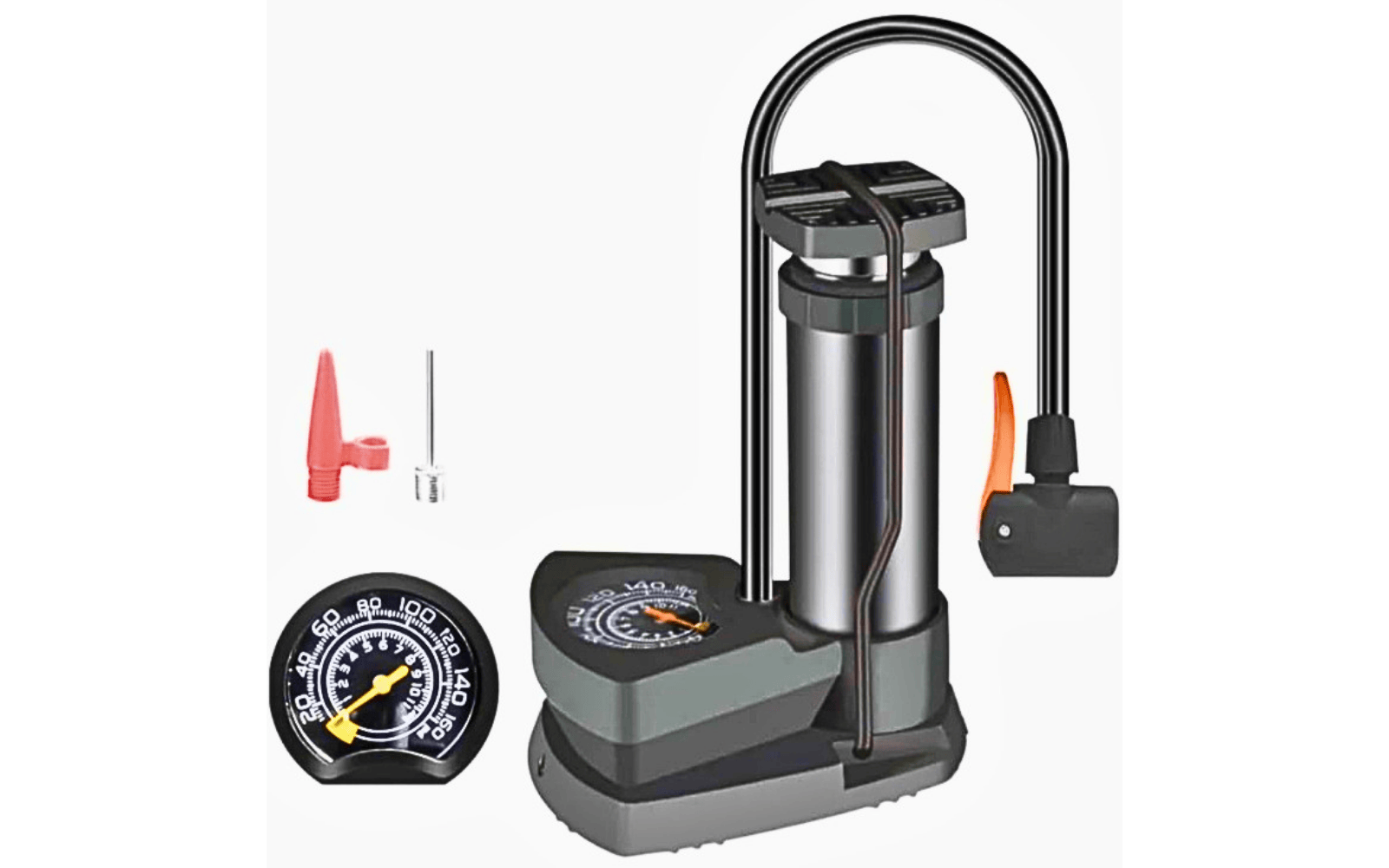 Portable High Pressure Foot Air Pump with Pressure Gauge, Heavy Compressor Cylinder for Bicycle, Car, Motorbike, Football, Black