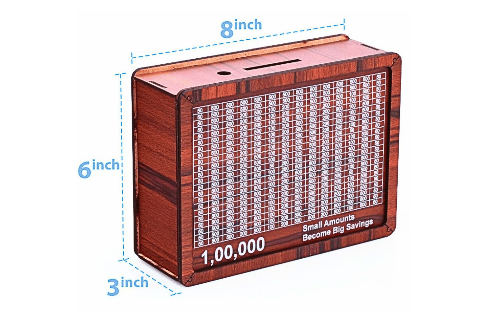 Giftora's Wooden Money Box with Savings Tracker, 1 Lakh Goal Piggy Bank for Kids & Adults, Cash Collection Bank with Savings Chart, 8x6x3 Inch, 100000 Gullak for Financial Savings Habit