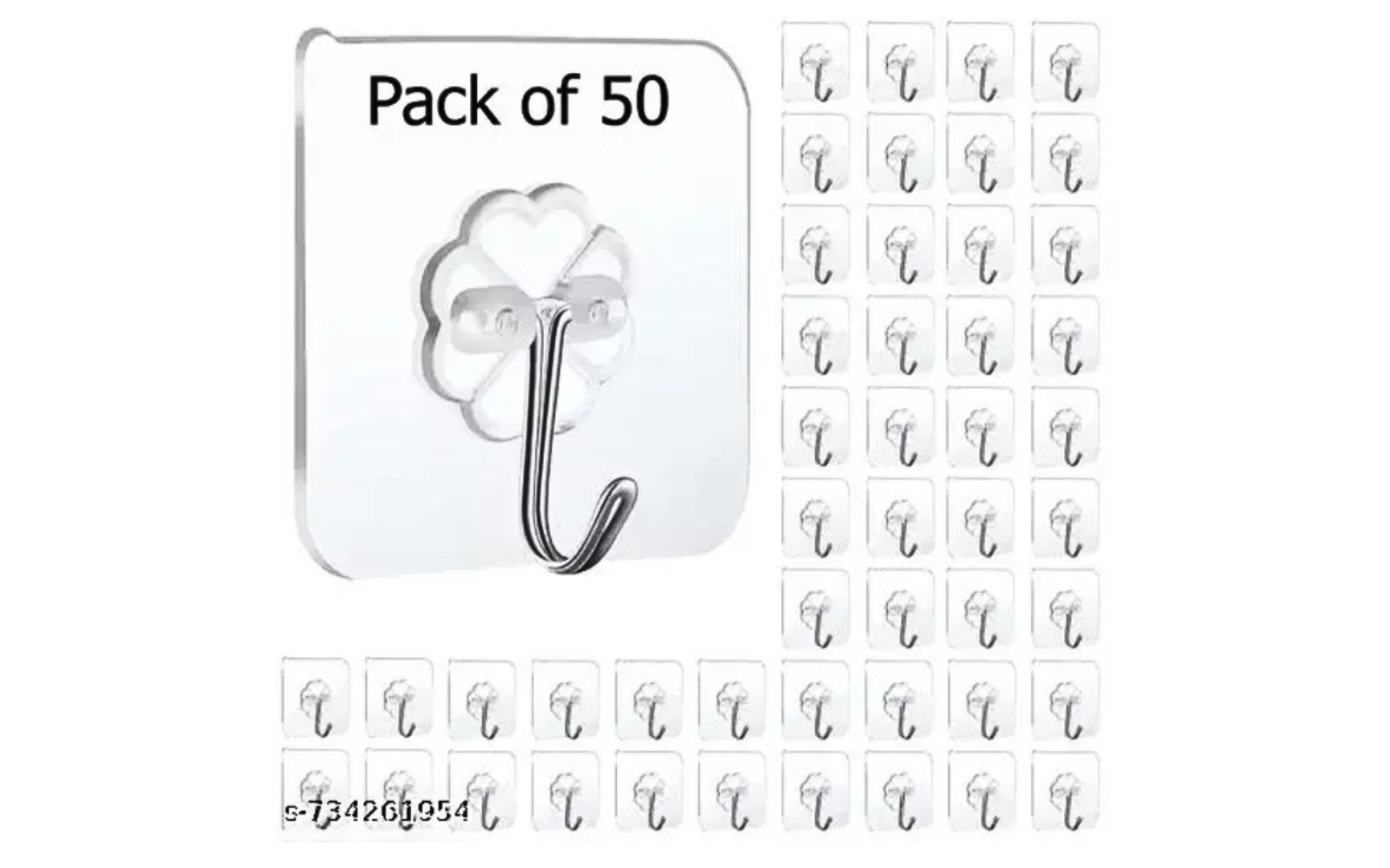 SUPEREB99 Self Adhesive Wall Hooks - 5Pcs Heavy Duty Wall Hooks for Hanging | Nail Free Sticky Hooks for Wall Heavy Items Without Drilling, Transparent Wall Hanger Hook (Flower Hook, 50)