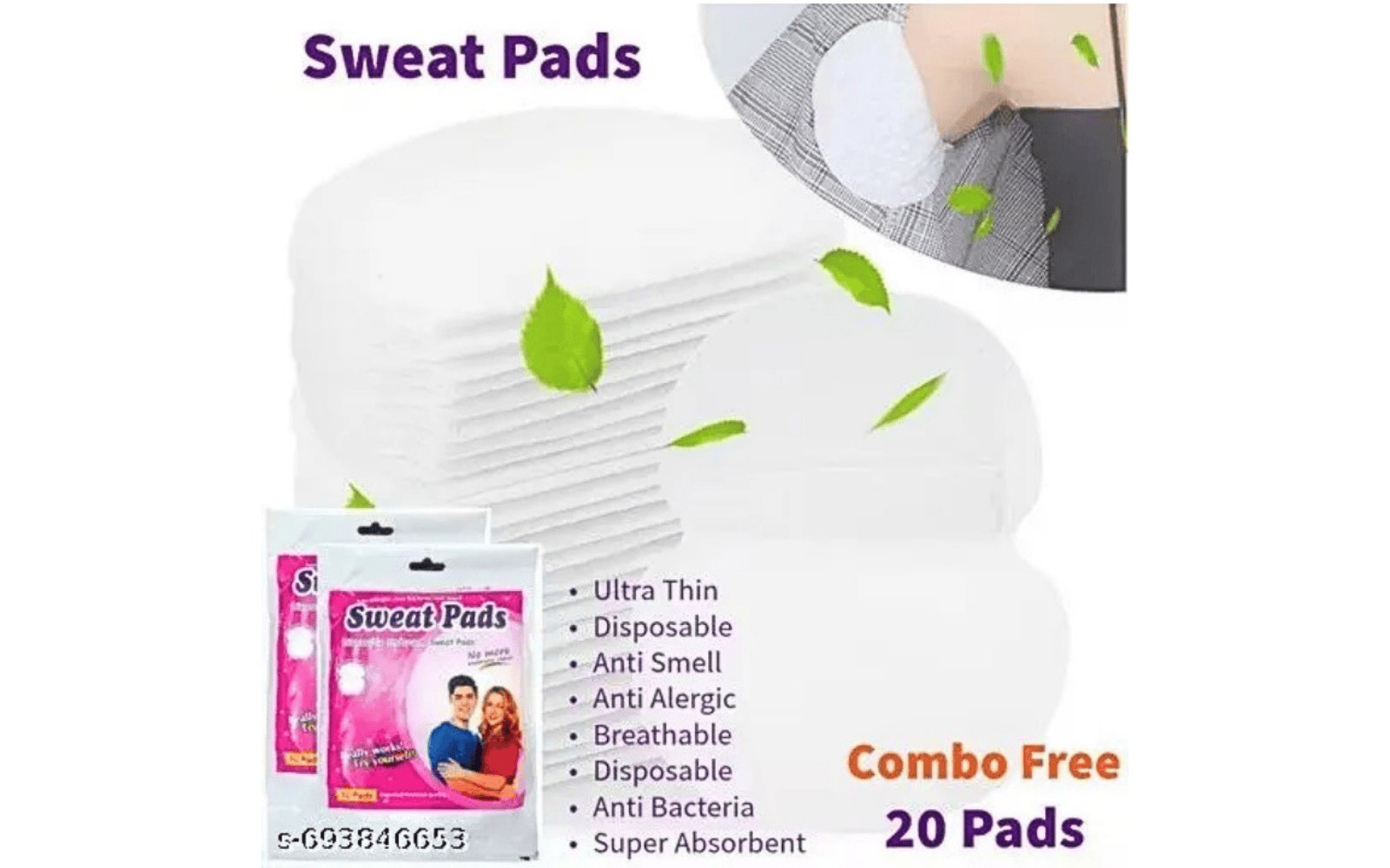 SUPEREB99 Underarms Sweat Pads Disposable Highly Absorbent Sweat Pads Cotton Anti Allergic, Anti Bacteria, Anti Smell For Men And Women (Pack of 20)