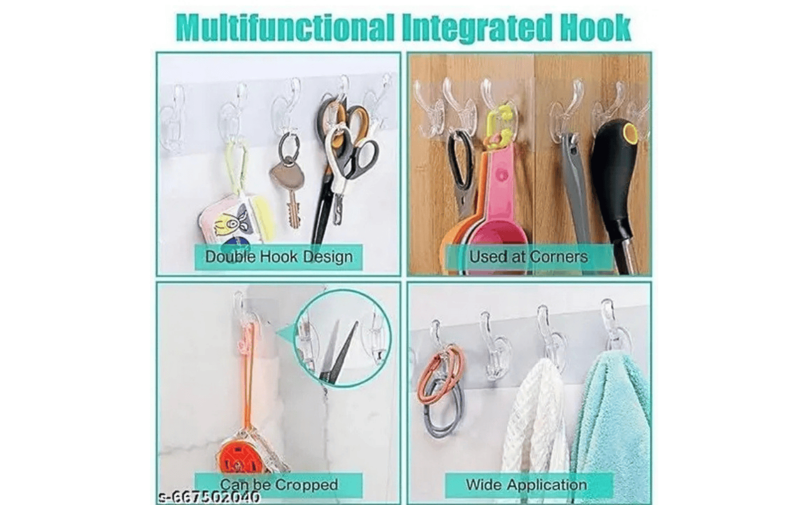 Transparent Self-Adhesive Wall Hooks Strip | Multipurpose Strong Hooks for Home, Bathroom & Kitchen