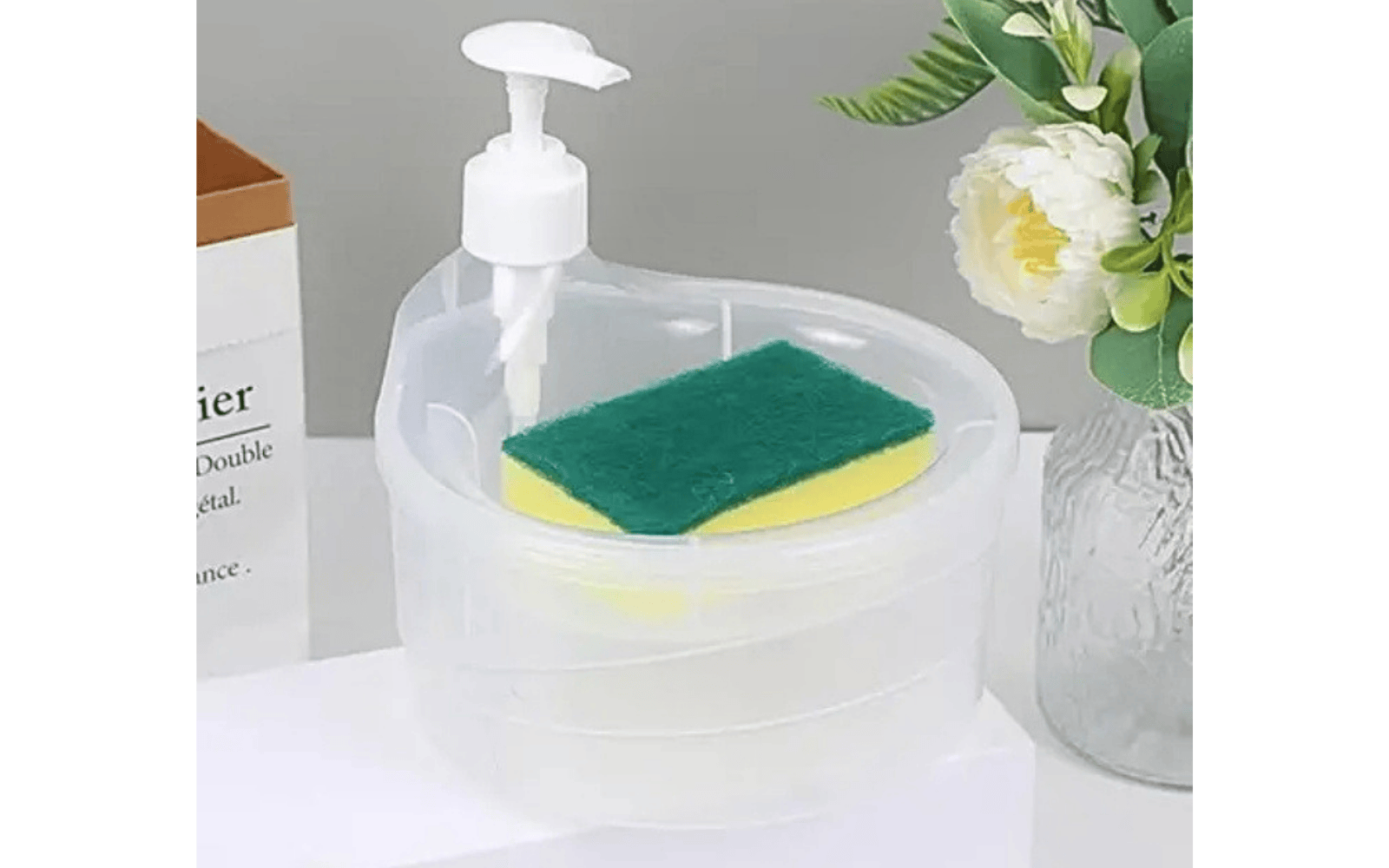 Dishwashing Liquid Soap Dispenser with Sponge Holder | Press Type Kitchen Cleaning Dispenser