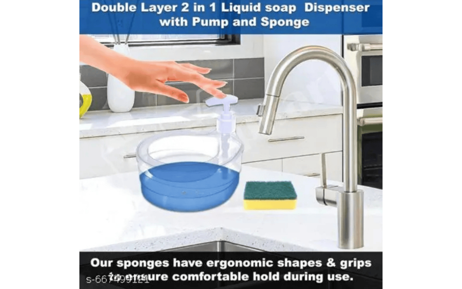 Dishwashing Liquid Soap Dispenser with Sponge Holder | Press Type Kitchen Cleaning Dispenser