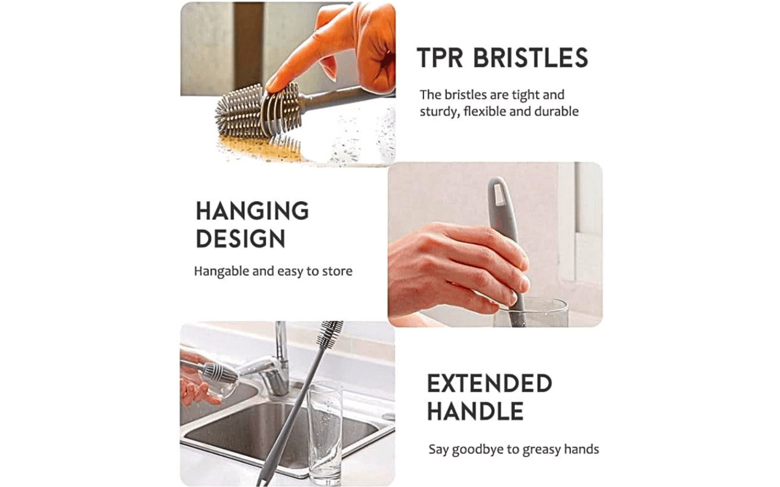 Food-Grade Silicone Bottle Brush for Cleaning | Flexible, Durable & Hygienic Odour Resistant | Reusable & Eco-Friendly Bottle Cleaner for Water Bottles, Baby Bottles & Jars | (3)