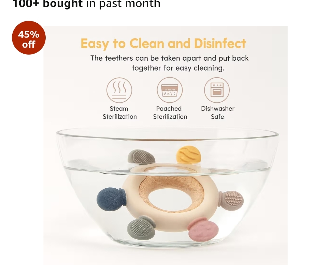 Silicone & Wooden Baby Teether – BPA Free Soft Teething Toy (Round Shape)