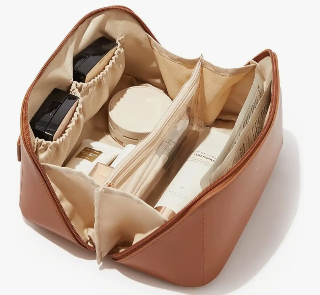 Large Capacity Travel Cosmetic Makeup Bag with Divider & Handle