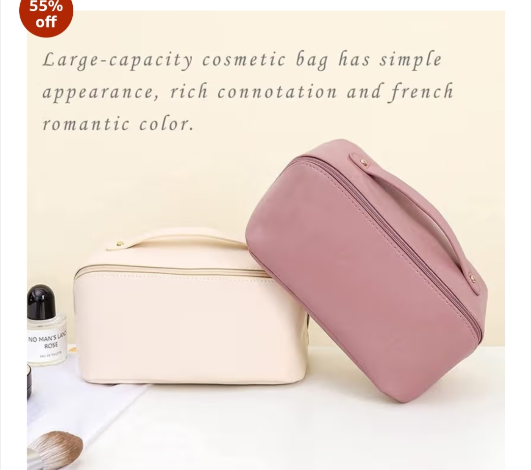 Large Capacity Travel Cosmetic Makeup Bag with Divider & Handle