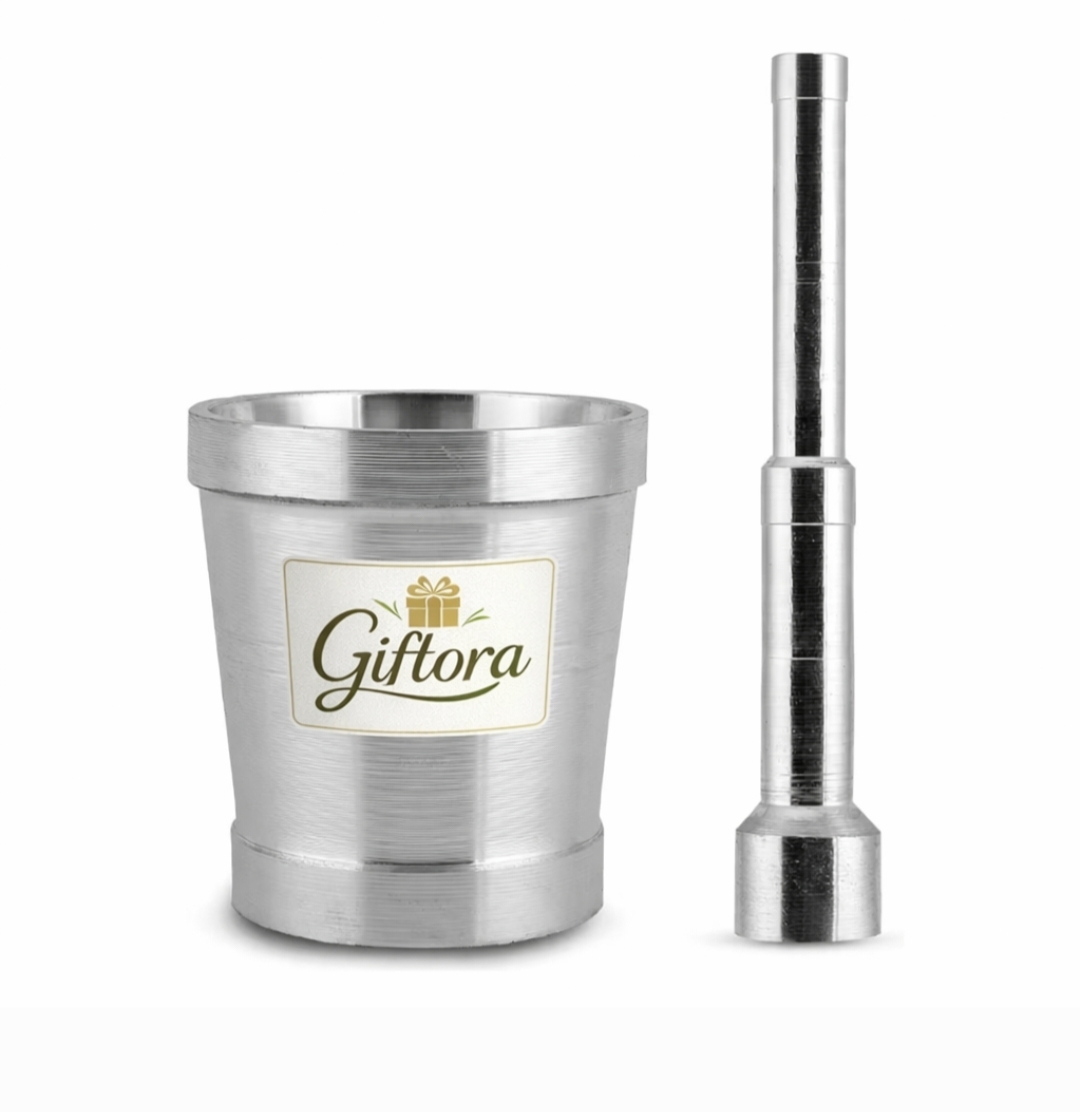 Aluminium Mortar and Pestle Set | Khal Batta / Hamam Dasta / Okhli Musal | Manual Spice Grinder & Mixer for Kitchen | Durable Metal Kharal for Herbs & Masala