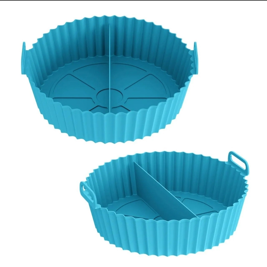 Giftora Air Fryer Silicone Tray Liner 8 Inch | Round Non-Stick Reusable Baking Pot with Handles | Heat Resistant Silicone Basket for Oven & Air Fryer Cooking (Multicolor, Pack of 1)
