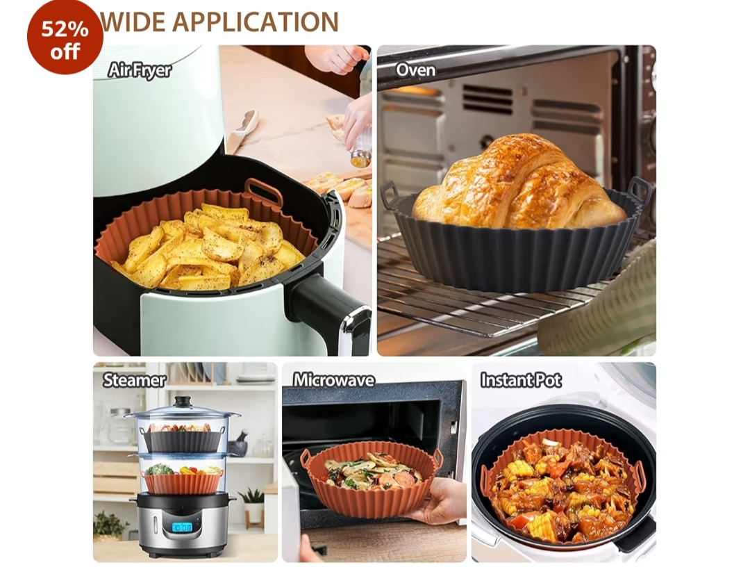 Giftora Air Fryer Silicone Tray Liner 8 Inch | Round Non-Stick Reusable Baking Pot with Handles | Heat Resistant Silicone Basket for Oven & Air Fryer Cooking (Multicolor, Pack of 1)
