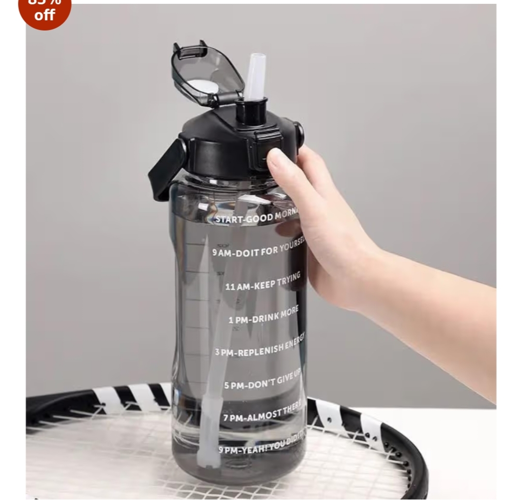 2L Motivational Water Bottle with Time Marker | BPA-Free Leakproof Sports Bottle with Straw & Carry Belt | Large Capacity Gym Bottle for Office, School & Travel