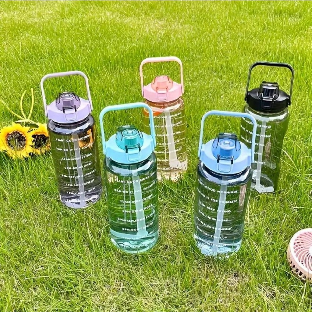 2L Motivational Water Bottle with Time Marker | BPA-Free Leakproof Sports Bottle with Straw & Carry Belt | Large Capacity Gym Bottle for Office, School & Travel