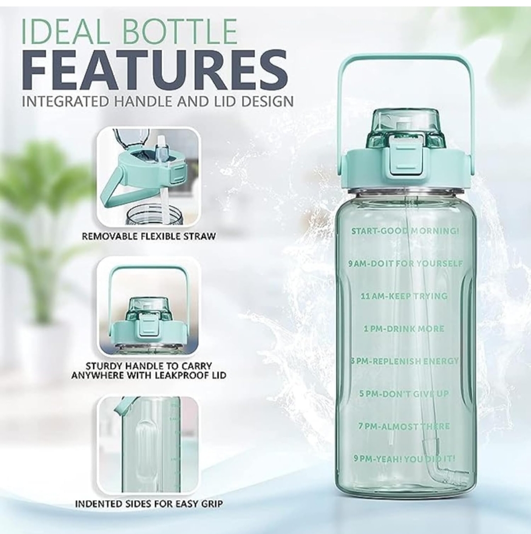 2L Motivational Water Bottle with Time Marker | BPA-Free Leakproof Sports Bottle with Straw & Carry Belt | Large Capacity Gym Bottle for Office, School & Travel