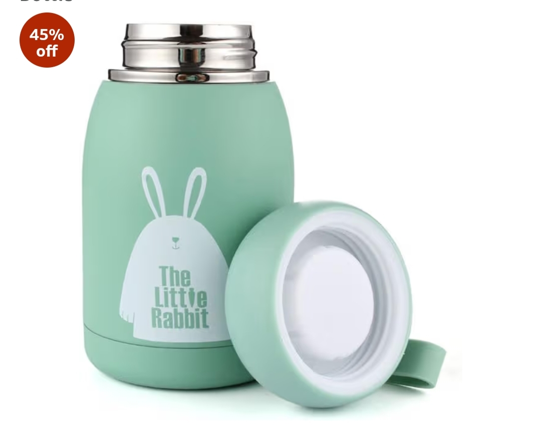 320ML Cute Rabbit Insulated Stainless Steel Water Bottle | Double Wall Vacuum Flask | Leakproof Thermos Cup with Silicone Handle for Kids & Travel