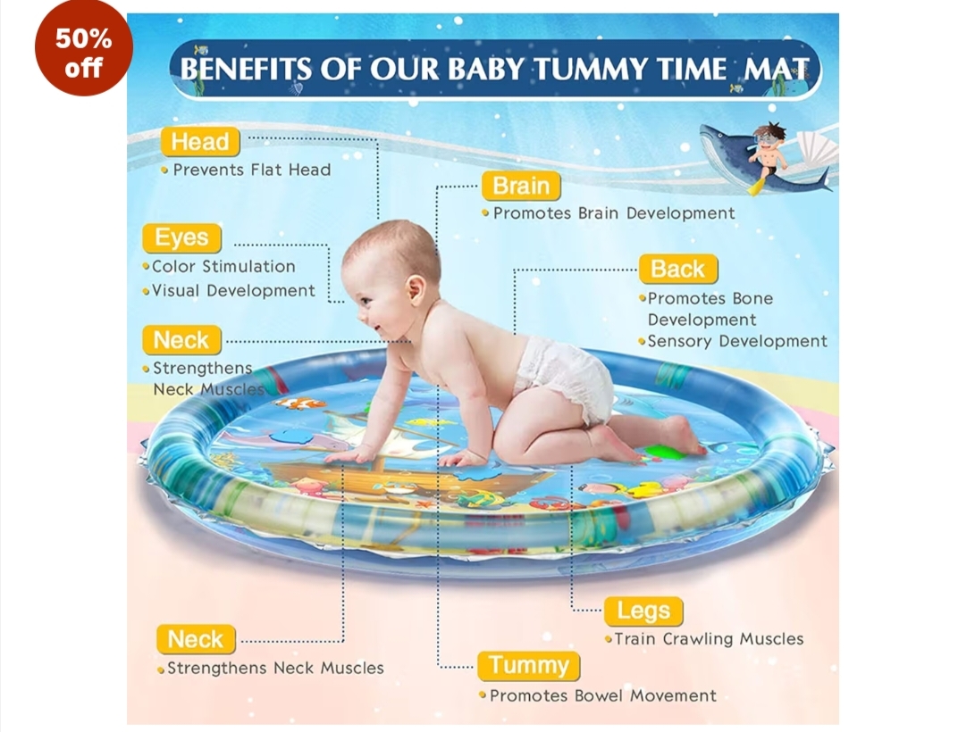 Baby Kids Inflatable Water Play Mat | Tummy Time Activity Toy for Infants & Toddlers | Leakproof Sensory Play Mat for Indoor & Outdoor Fun