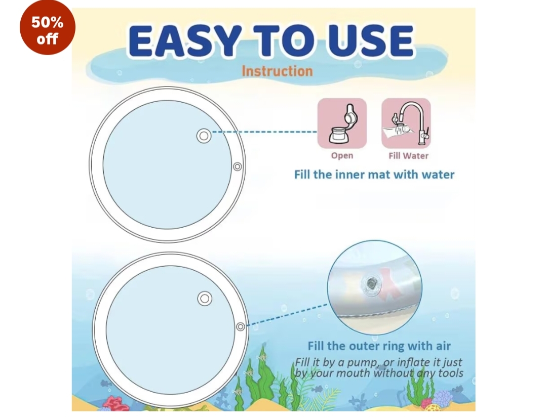 Baby Kids Inflatable Water Play Mat | Tummy Time Activity Toy for Infants & Toddlers | Leakproof Sensory Play Mat for Indoor & Outdoor Fun