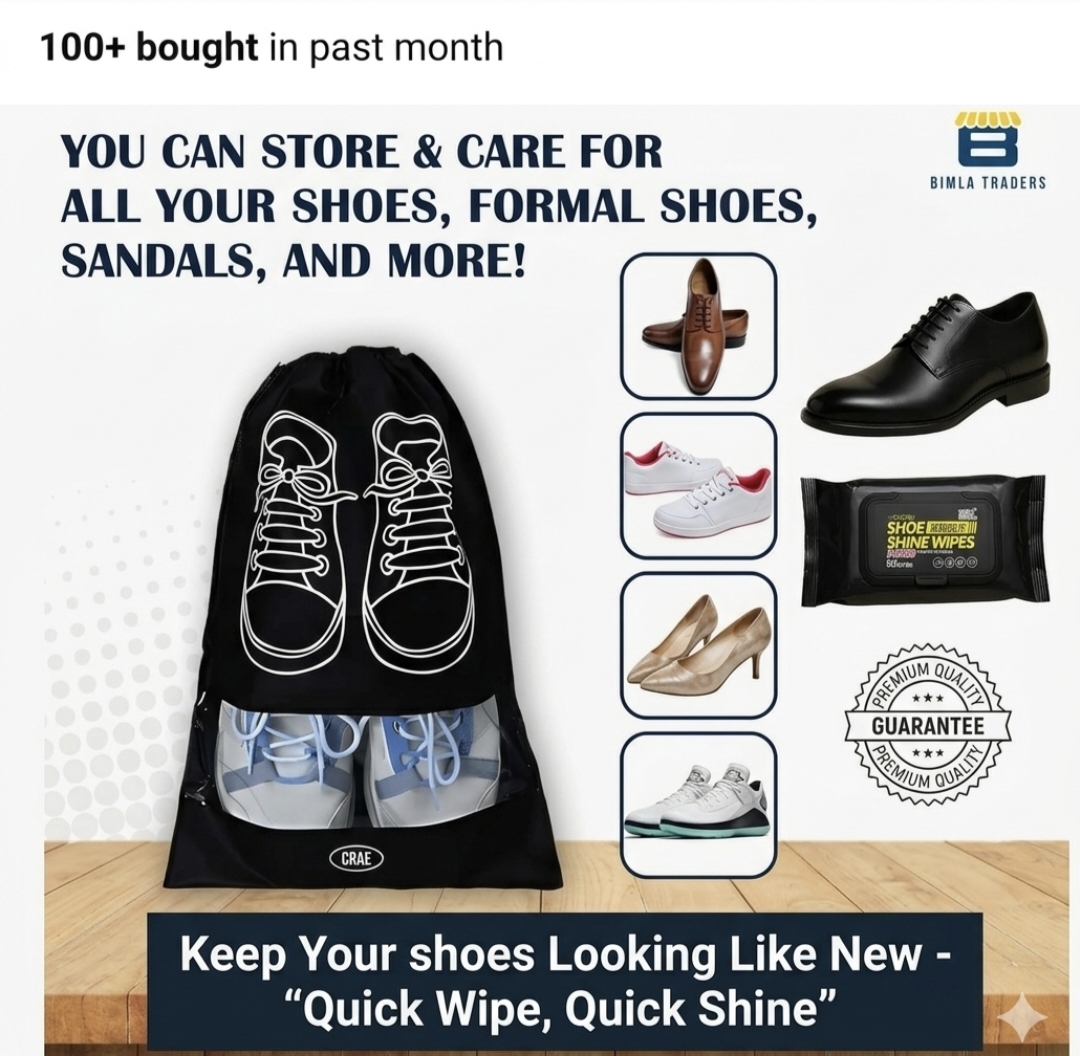 Buy 1 Get 1 Free Shoe Care Combo | Shoe Storage Travel Bags + Instant Cleaning Wipes | Dust-Proof Organizer & Sneaker Cleaning Kit for Travel & Daily Use
