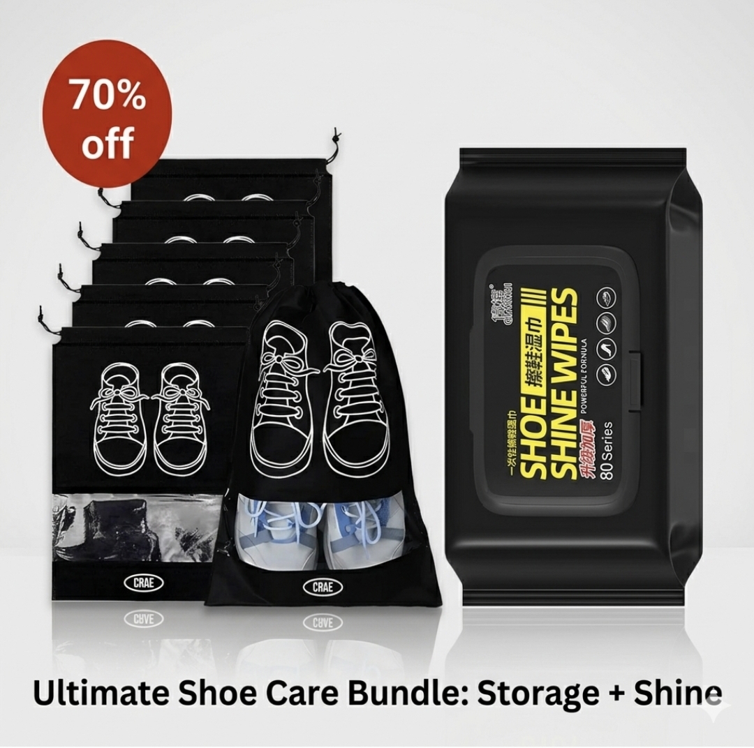 Buy 1 Get 1 Free Shoe Care Combo | Shoe Storage Travel Bags + Instant Cleaning Wipes | Dust-Proof Organizer & Sneaker Cleaning Kit for Travel & Daily Use