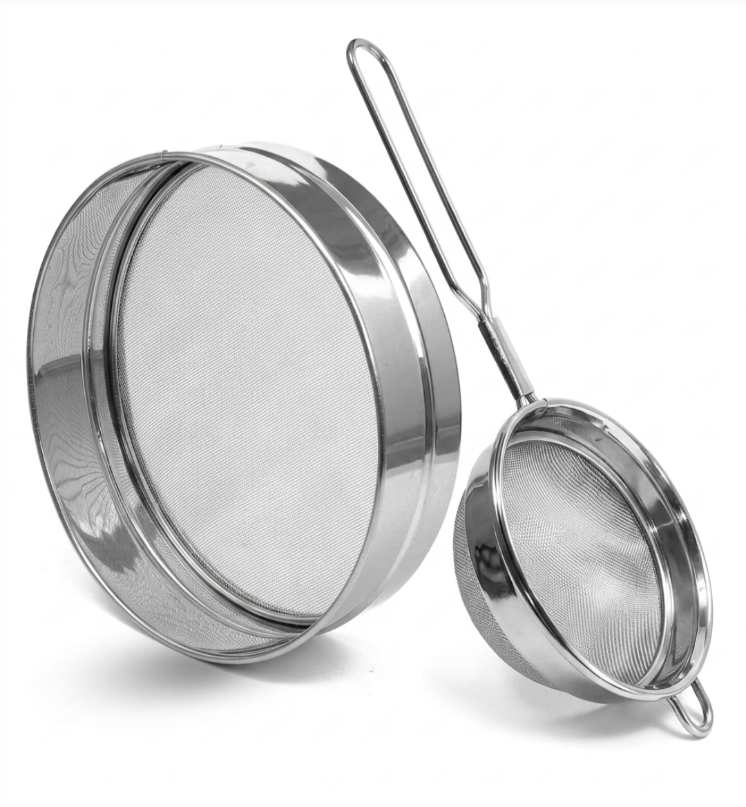 Giftora 2-Piece Stainless Steel Flour Sifter Set | Ultra-Fine Mesh Flour Sieve & Handheld Kitchen Strainer for Baking, Tea, Sauces & Lump-Free Mixing