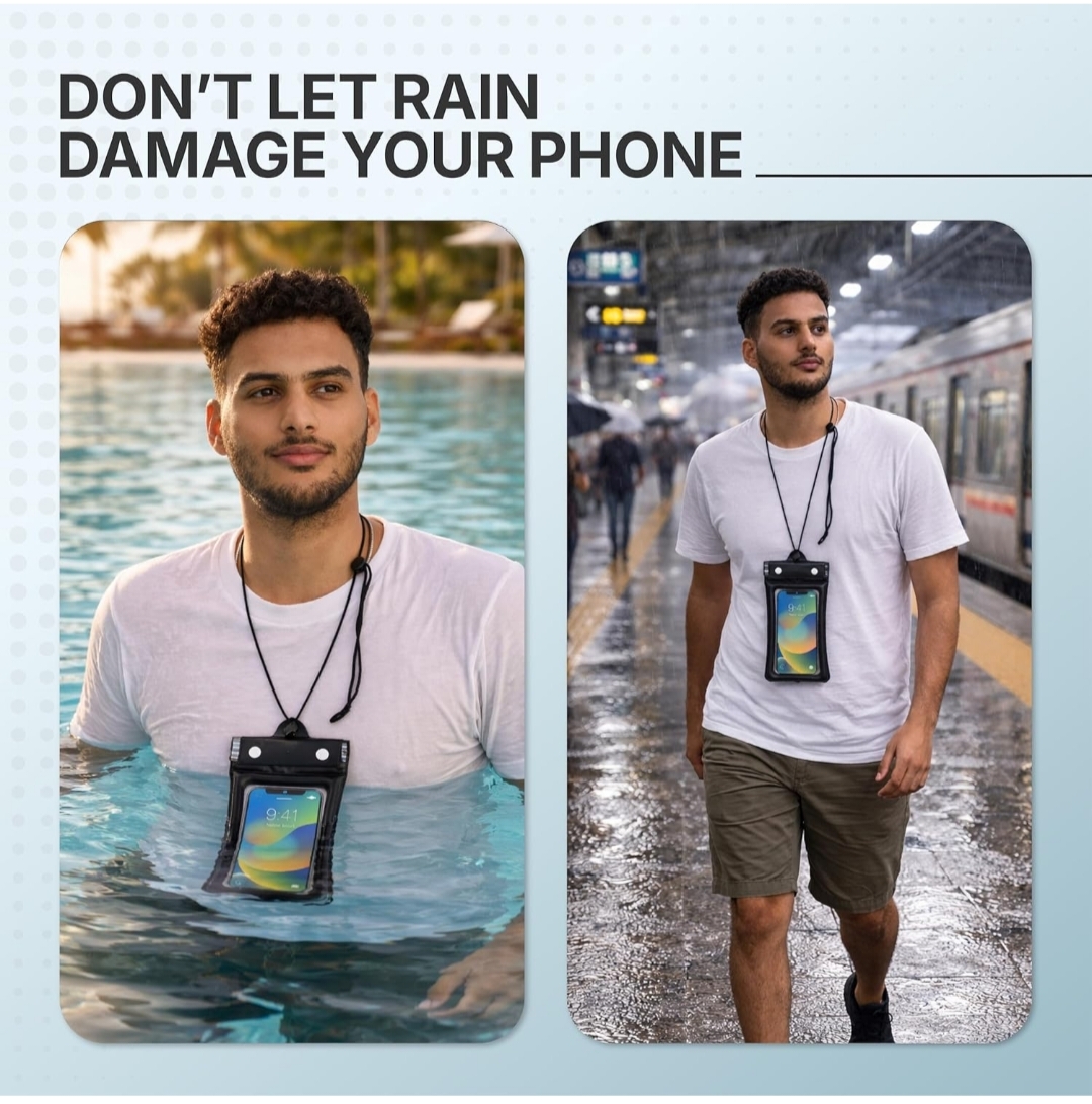 Giftora Waterproof Mobile Pouch Combo | Universal Touch Screen Waterproof Phone Cover with Neck Lanyard & Cable Protectors | Triple Seal Dry Bag for Smartphones up to 7 Inch | Travel & Beach Essential