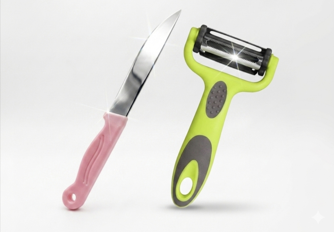 Giftora Premium Kitchen Combo Set | Stainless Steel Fruit & Vegetable Peeler with Sharp Utility Knife | Ergonomic Non-Slip Handle Multipurpose Cutting & Peeling Tools for Daily Cooking
