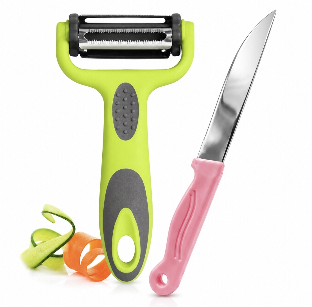 Giftora Premium Kitchen Combo Set | Stainless Steel Fruit & Vegetable Peeler with Sharp Utility Knife | Ergonomic Non-Slip Handle Multipurpose Cutting & Peeling Tools for Daily Cooking